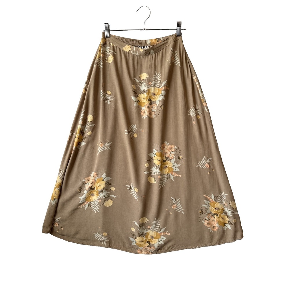 Vtg Clio Floral Elastic Waist Rayon A Line Skirt Petite M Cottagecore Boho Fairy